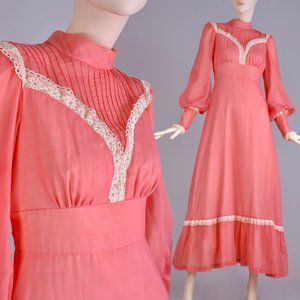 XS Vintage 70s Boho Prairie Cottagecore Maxi Dress